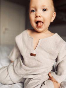 Piżama dziecięca – Szary organiczny len
