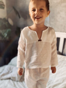 Piżama dziecięca – Biały organiczny len
